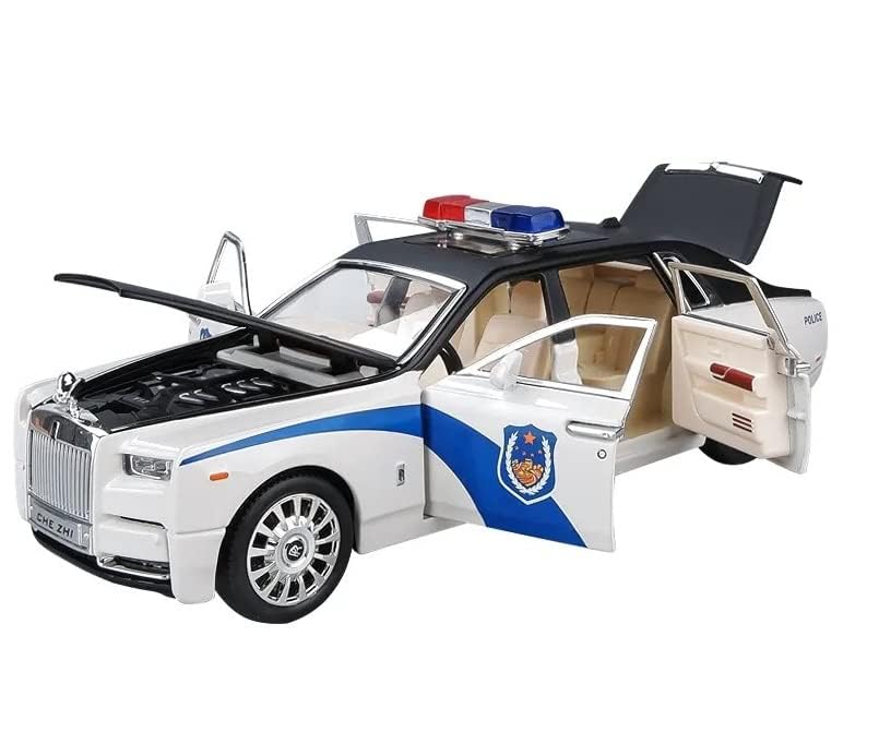 Image of 1:24 Scale Big Rolls-Royce Phantom Police Toy Car | Metal Pullback Diecast Car for Kids with Openable Doors, Sound|Light Effects Toy for Car Enthusiasts|Color As Per Available