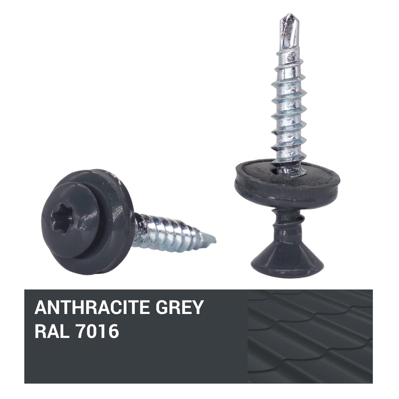 (250 Stück) Metall Dachdeckschrauben Torx 4,8x35 mm Lackierte selbstbohrende Schrauben mit EPDM Unterlegscheiben, Blechschraube (250, Anthrazitgrau RAL 7016)