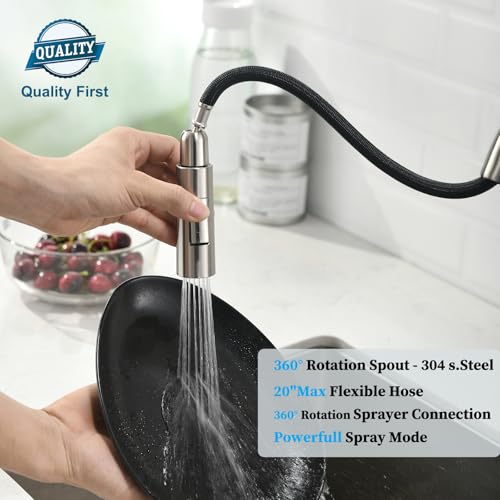 Image of Havin Brushed Nickel Kitchen Faucet with Pull Down Sprayer,High Arc Stainless Steel Material,cUPC Cartridge,with A Spare Sprayer and Soap Dispenser,fit for 1 or 2 Holes Sink