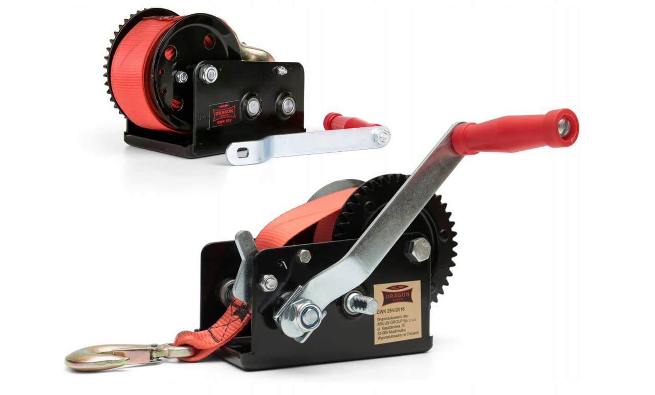 Dragon Winch Argano manuale 2500 lbs / 1133 kg con gancio e Cintura 10m per piccole imbarcazioni, moto, veicoli e officina | Verricello manuale a due velocità
