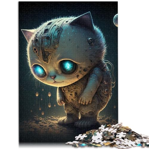 Puzzle de 1000 piezas para adultos, gato mecánico espacial con póster a juego y hoja de preguntas para adolescentes a partir de 14 años, 26 x 38 cm