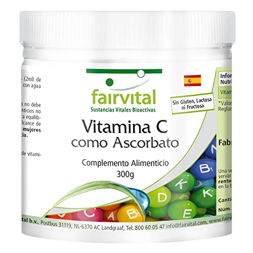 Fairvital | Vitamina C en polvo - Ascorbato de calcio - Dosis elevada - VEGANA - Suministro para 10 meses - 300g - Calidad Alemana