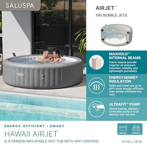 image for Bestway SaluSpa Hawaii Smart AirJet Inflatable Hot Tub Round Portable 
