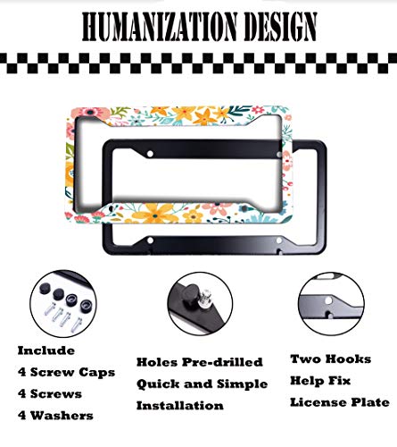 Exmeni Folk Flower License Plate Frames Hippie Boho Floral License Plate Frame 4 Holes White Cute Car Accessories For Women #TOP3