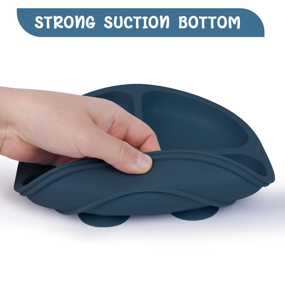 Aolso Assiettes en Silicone avec Ventouse, 2PCS Assiette Ventouse, Ustensiles, Incassable Divisées- Passe Au Lave-vaisselle et Au Micro-ondes (Marron/Gris foncé)