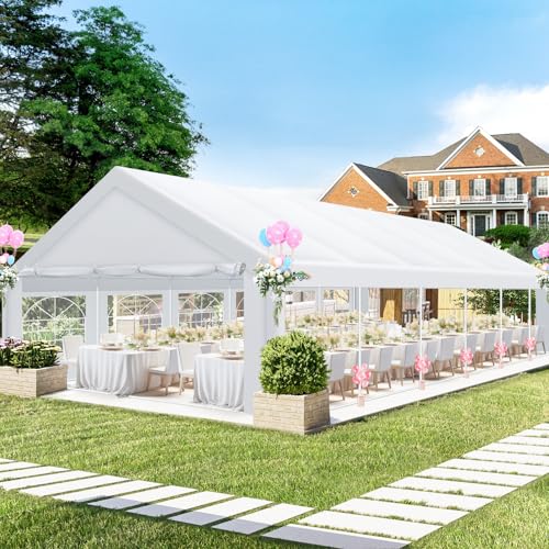 COBIZI 20x40 Party Tent Heavy Duty, Party Tents with 8 Removable Sidewalls & 4 Built-in Sandbags, Commercial Wedding Large Tent UV50+ Waterproof, White