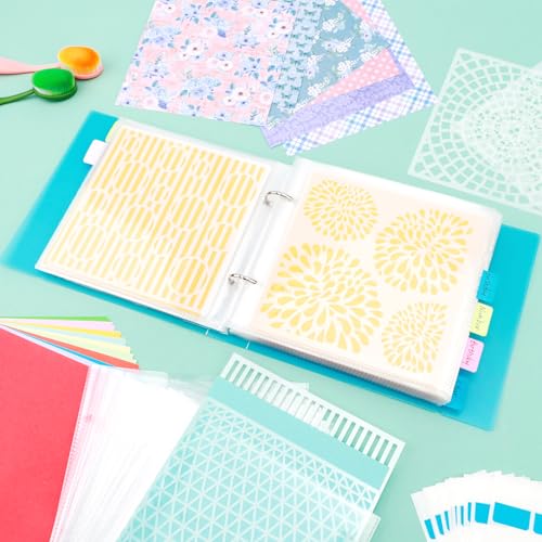 Image of Cookie Stencil Storage Binder for Storage 6x6inch Stencils,Die Cuts,DIY Scrapbooking,Clear Stamp,Storage Folder Organizer Include 1 Blue Cover,50 Sleeve,50 Backing Paper and 10 Sheets Divider Tabs