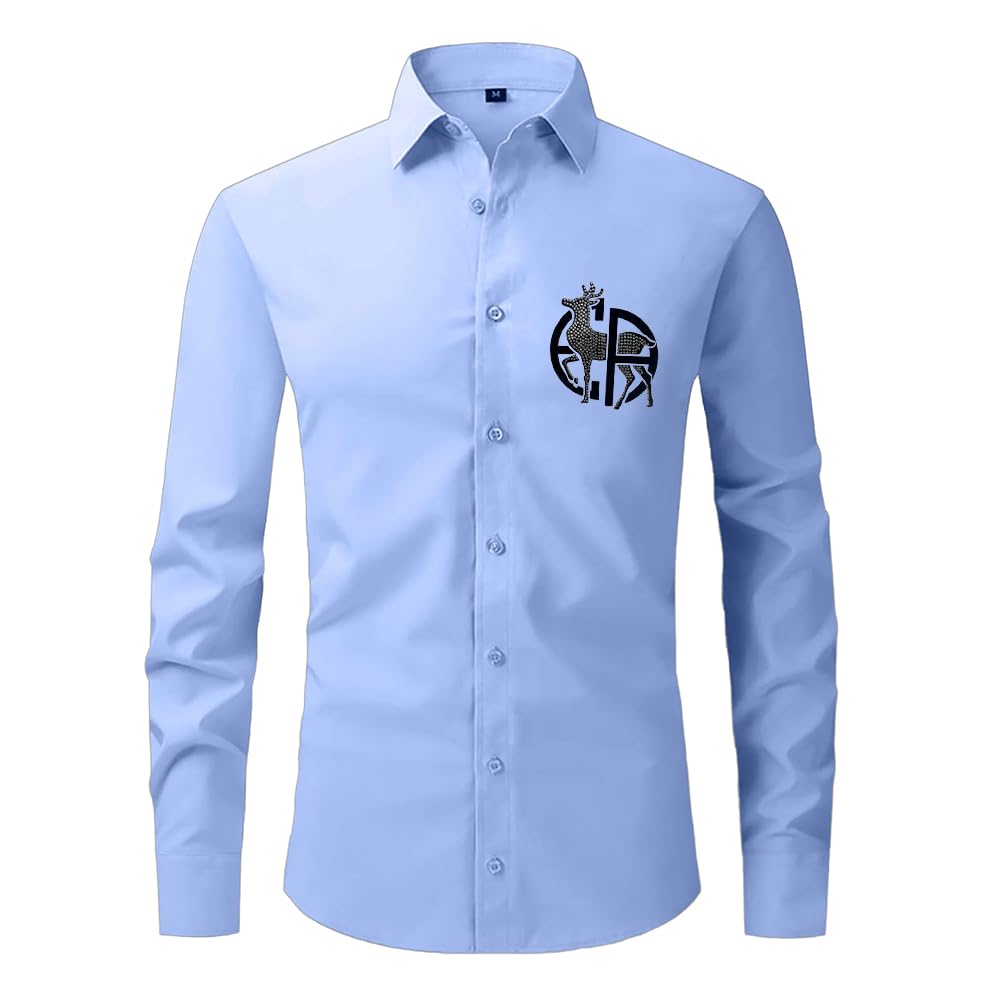 Deer Designer Premium Cotton Without Pocket Solid Shirt for Man (Sky Blue)