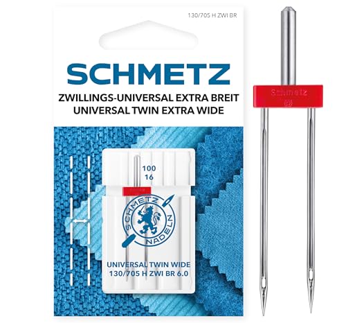 SCHMETZ | 1 Aiguille pour machine à coudre | Double Universal avec écartement très large | 130/705 H ZWI BR 6.0 | Grosseur 6.0/100