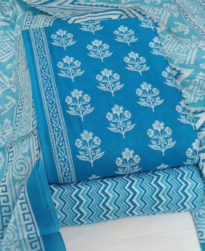Image of DRAVINAM Trends Women's Premium Cambric Cotton Jaipuri Printed Unstitched Salwar Suit Dress Material with Mulmul Cotton Dupatta