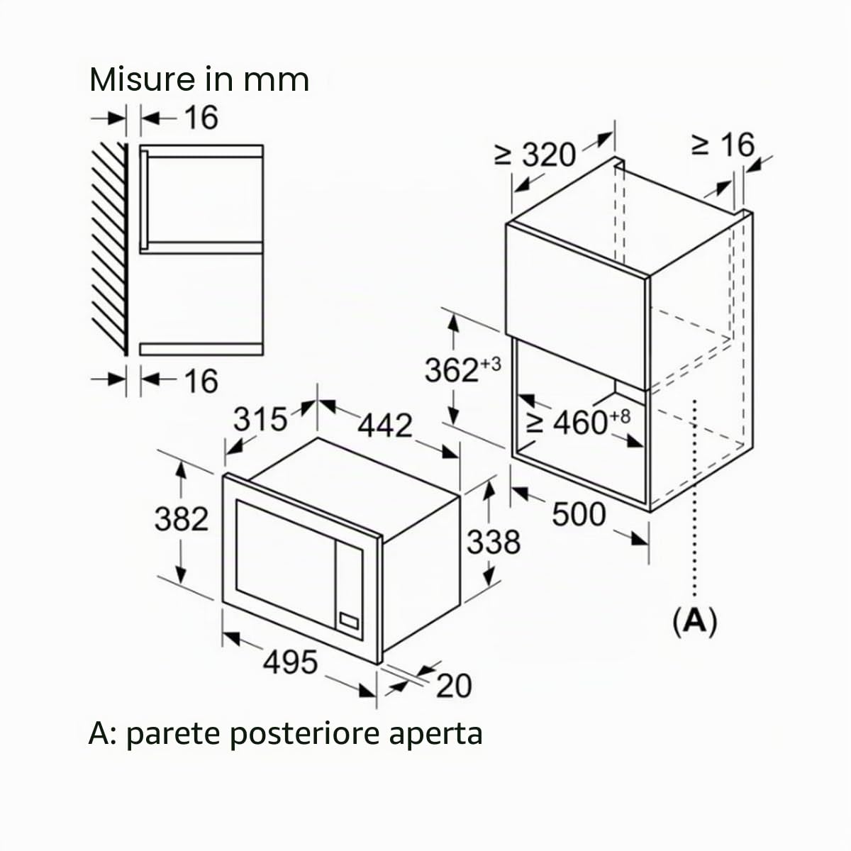 Bosch BFL523MB3F, Serie 2, Microonde, Incassabile, Nero