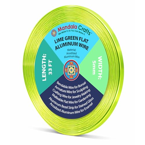 Image of Mandala Crafts 5mm Lime Green Flat Aluminum Crafting Wire for Sculpting | 33 Feet, Anodized, Colored, Tarnish Resistant, Bendable, Flexible, for Jewelry Making, Bezel, Bonsai, Armature, Outdoor