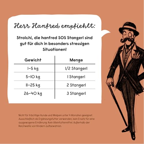 Beruhigungsmittel für Hunde – Hanfred SOS Stangerl mit Rindfleisch, Anti-Stress Snacks bei Angst & Nervosität – natürliche Hilfe bei Silvester, Autofahren – sofortwirkung & für Allergiker (3x65g)