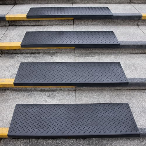 Spurtar 35' x 9.85' Rubber Stair Treads, 5Pack Outdoor Stair Treads Non-Slip with Nosing for Wooden Concrete Marble Tile Metal Steps Black