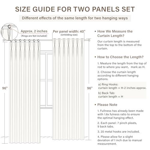 Pinch Pleated Blackout Curtains 108 Inches Long, Linen Blend, 100% Blackout Drapes with 20 Hooks, Ideal for Bedroom and Living Room, 40" W x 108" L (Pack of 2), Tawny Brown