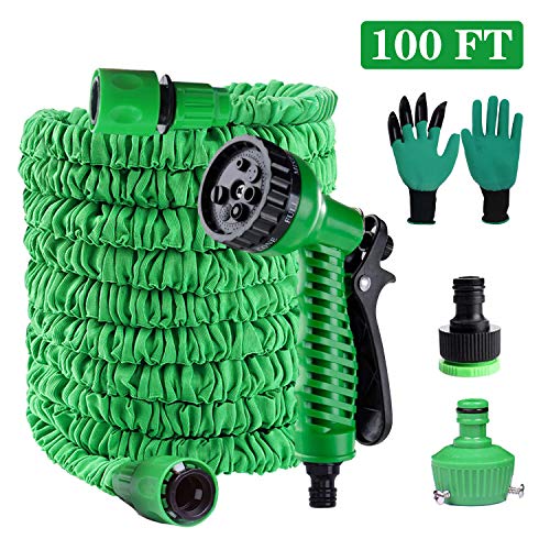 Preisvergleich Produktbild Flexibler Gartenschlauch, 100FT / 30m Flexischlauch Gartenschlauch, Schlauch Dehnbar Wasserschlauch mit 8 Funktion Garten Handbrause und Garten Handschuhe,Spritzpistole Gartenschlauch für Autowäsche usw