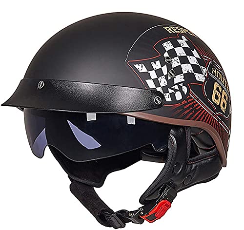 Moto Jet Casque DOT/ECE Approuvé Moto Demi-Casque Casque Bol Dames Rétro Moto Scooter Demi-Casque avec Parasol Demi-Casque Moto Vespa E,XL(59-60) Cover
