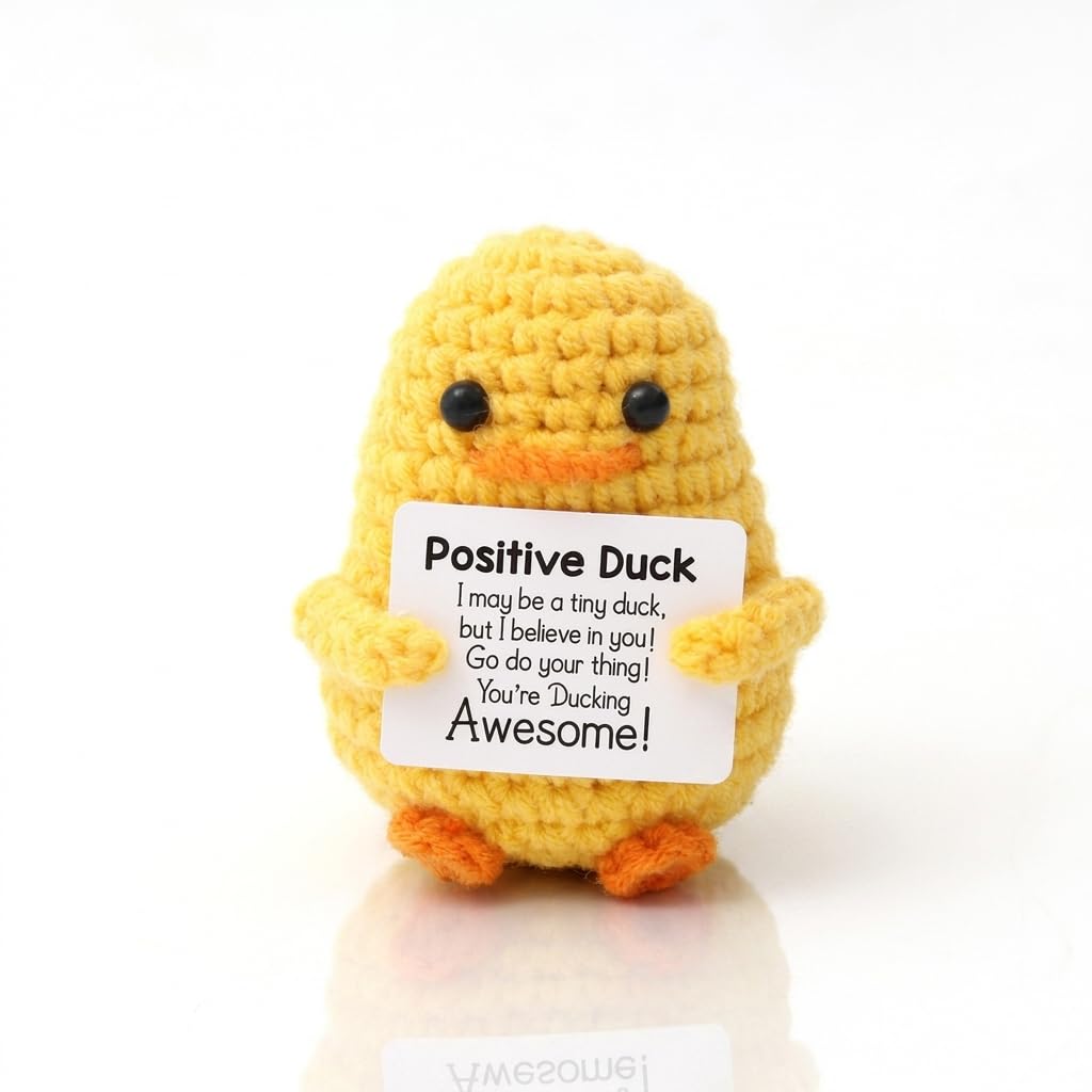 XURISON Emotional Support Gift, Positive Duck Gifts with Encouragement Card, Exam Well Done, Crochet Duck, Good Luck Keepsake, Proud of You Desk Decor, Handmade Milk Cotton, Cute Stuff for Her Him
