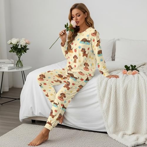 Image of Women's 2 Piece Printed Pajama Set Long Sleeve Sleepwear Set with Long Pants Casual Lounge Sets with Pocket