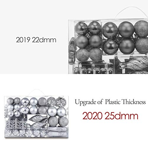 AMS 90ct Christmas Ball Assorted Pendant Shatterproof Ball Ornament Set Seasonal Decorations with Reusable Hand-Help Gift Boxes Ideal for Xmas, Holiday and Part (90ct, Silver) - Thumbnail 5