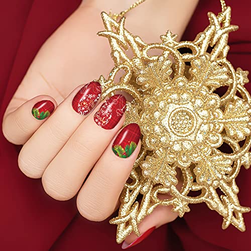 12 Sheets Christmas Nail Wraps Full Stickers Nail Polish Strips, Diy Self-Adhesive Nail Art Decals Santa Claus Xmas Tree Snowflake Pattern With 2 Piece Nail Files For Party Decor (168 Pieces) #TOP1