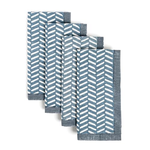 Servilletas de Tela Estampadas Azul Herringbone x4 miniatura 1