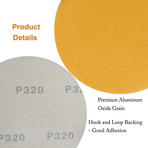 Image of 6-Inch No-Hole Hook and Loop Sanding Discs 320-Grit, Random Orbital Sandpaper for Automotive and Woodworking, 100-Pack