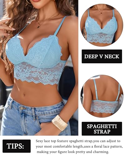 Image of Avidlove Lace Bralettes for Women V Neck Spaghetti Strap Bra Unpadded Tops Sexy Cami Crop Top Going Out Lingerie