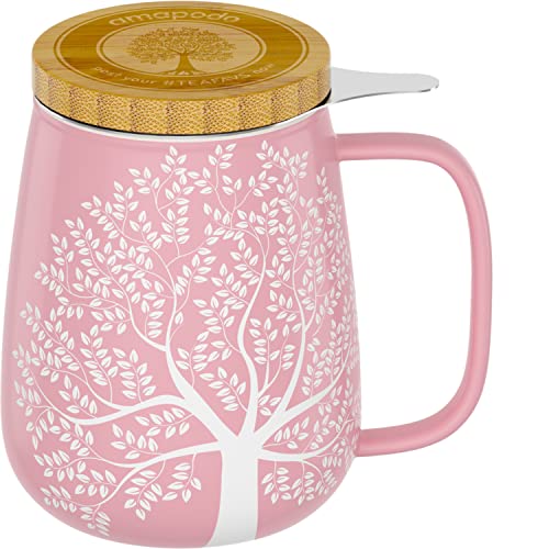 amapodo Teetasse mit Deckel und Sieb - 600ml Porzellan Tee Tasse...