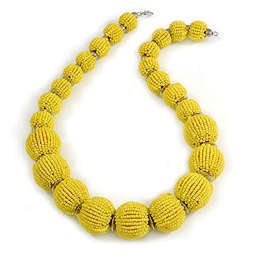 Collier perles de verre jaune de qualité supérieure avec fermoir - 4