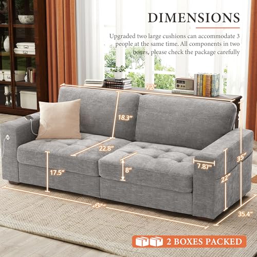 Image of Ihanherry 89 inch Modern Sofa Cloud Couch, Chenille Deep Seat Sofa with Removable Cover for Living Room, Bedroom and Apartment, Grey