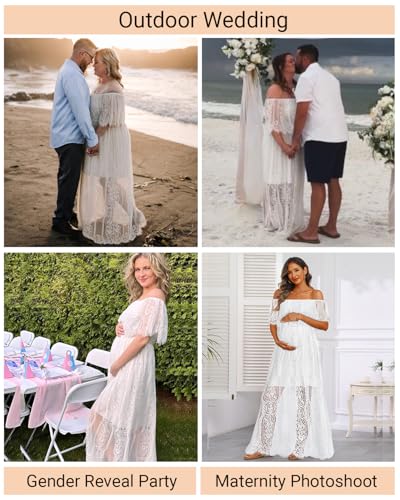 Holipick Women's Off Shoulder Lace Maxi Dress Boho Wedding Guest Bridesmaid Beach Formal Long Dress4