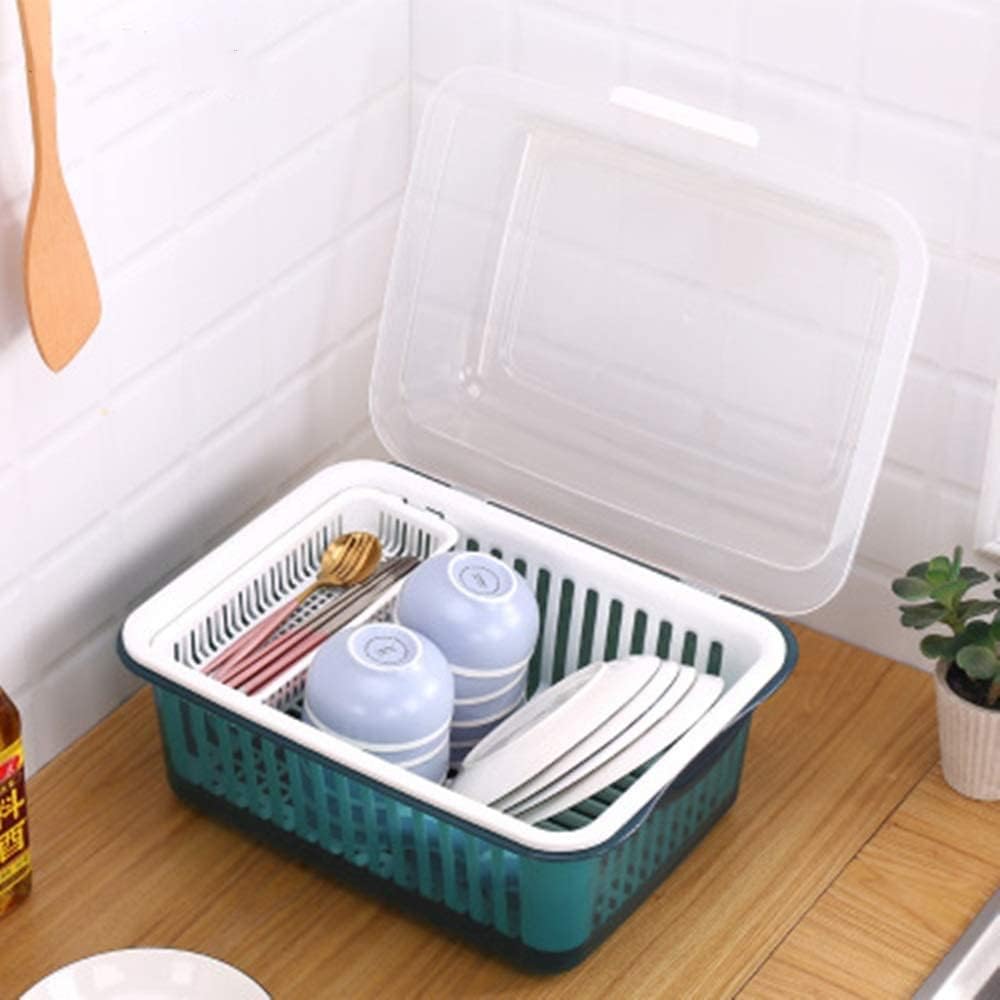 Dish Rack, Dish Drying Rack Unbreakable Compact Flat Kitchen Dish Drying Rack and Drainer Removable Cutlery Tray for Bowls and Dishes for Home or Apartments Pot lid Rack cookware Rack microwa