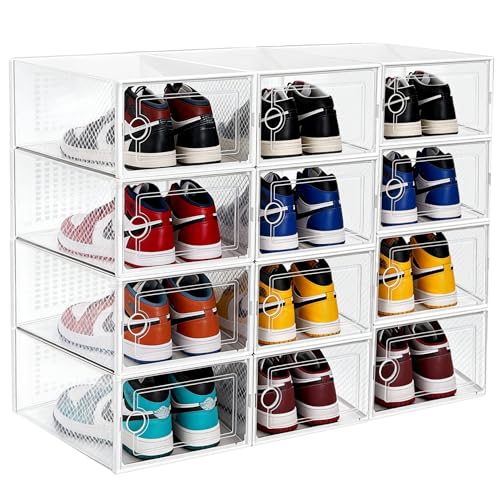 Wagtail 12 Cajas de Zapato Transparente con Tapa Plegable y Apilables para Organización de Zapatos en Hogar Caja Multifuncional Ahorra Espacio y Facilita Almacenamiento