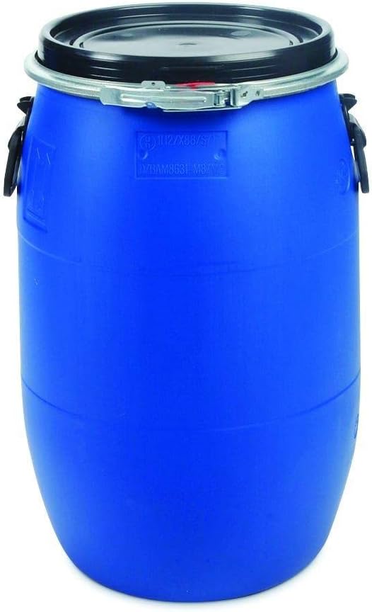 60 Litre Plastic Blue Open Top Barrel with Lid & Ring UN Approved Food Grade, Medium