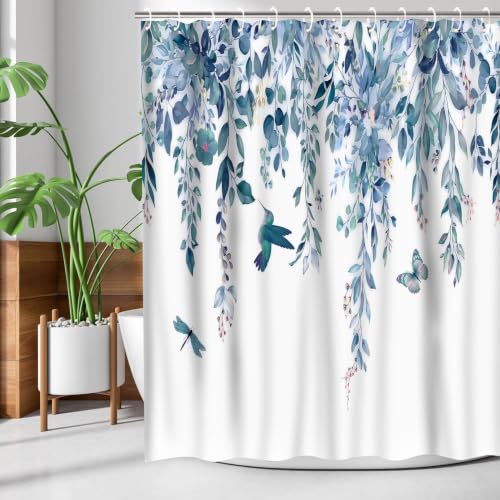 Blue Flower Hummingbird Butterfly Botanical Shower Curtain, 72x72 inch by Simsant - Used condition - US$16.77