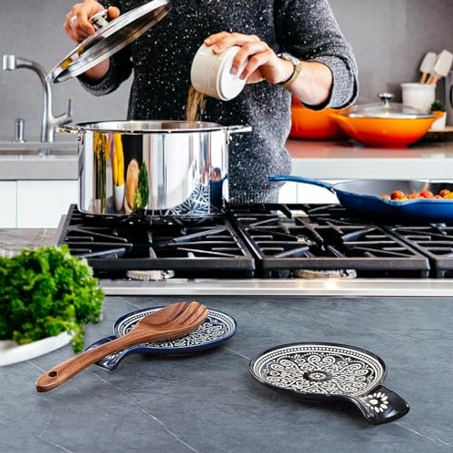 Ceramic Spoon Rest, Cooking Spoon Holder for Kitchen Counter/Stove Top/Dining Table Modern Farmhouse Decorative, Large (Blue) - Image 5