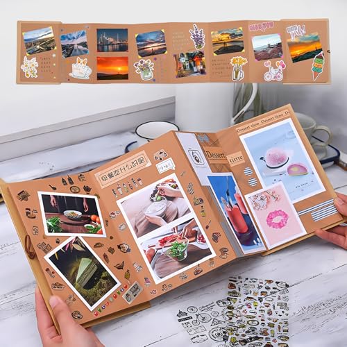 Leeres Buch zum Einkleben, 12×18CM Kraftpapier Hardcover Fotoalben, Klein Fotobuch zum Einkleben, Faltbares Album, Photoalbum für Geburtstagsgeschenk Abschlussfeie Hochzeit Abschluss (34 Seiten)