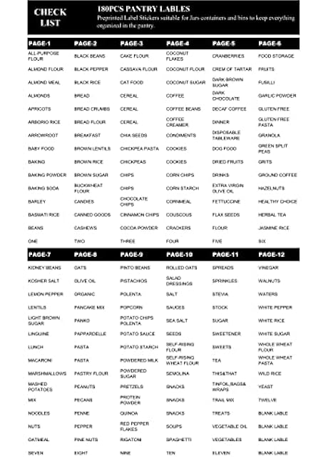 180 Preprinted Pantry Labels, Prefdo Waterproof Minimalist Food Label Stickers Set to Kitchen Organization Storage Containers, Jars & Canisters£¨Black£©