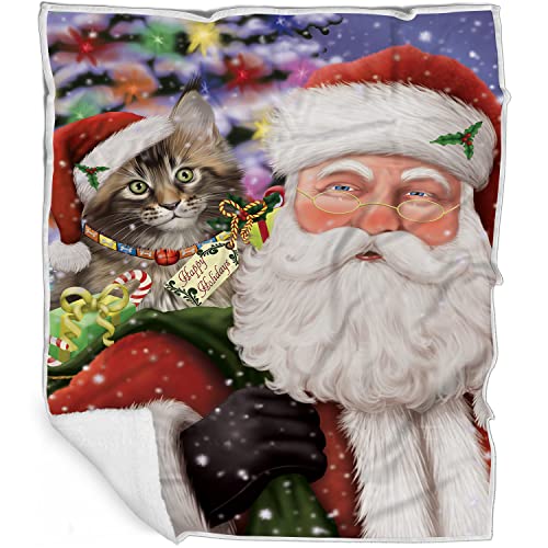 Doggie of the Day Maine Coon Cat Blanket - Christmas Santa Carrying Presents - Super Soft & Warm Pet Theme for Sofa or Bed, Warm Fleece, Sherpa or Woven Material, BLNKT160574 (50x60 Sherpa)