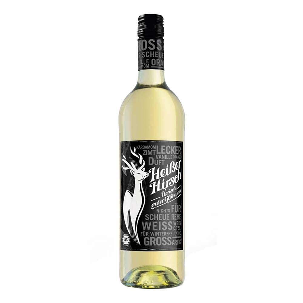 6er Vorteilspaket - Weißer Bio-Glühwein - Heißer Hirsch | veganer Glühwein | weißer Glühwein aus Deutschland in Bio-Qualität | 6 x 0,75 Liter