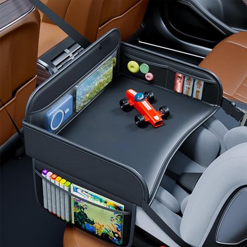 Toddler Activity Tray - Portable Car Seat Organizer, Travel Lap Desk | Adjustable PU Leather Surfaces, Lightweight Snack Station, Storage Pocket Crayon Pencil Books Baby Entertainment Comfort Airplane