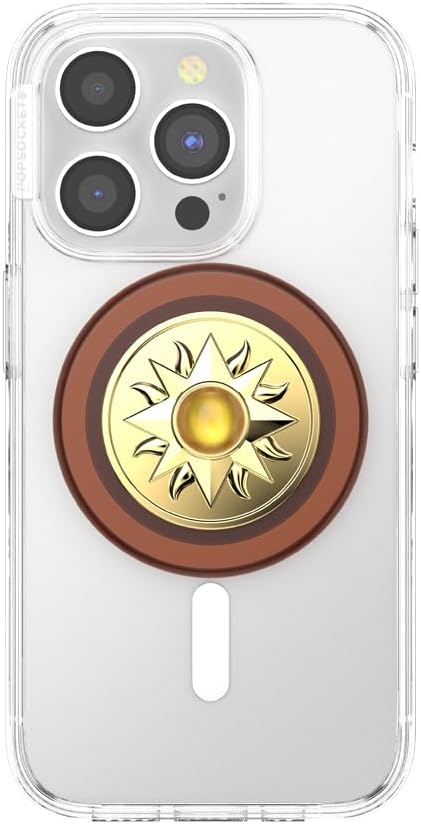 PopSockets Phone Grip for MagSafe, Secure Magnetic Phone Grip & Stand, Hands-Free Kickstand, Wireless Charging Compatible - Enamel Sun Jewel Amber