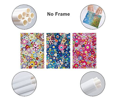 村上隆志 スマイリーフェイス ひまわり アートポスター 寝室 キャンバス ウォールデコレーション (3枚、16インチ×24インチ) [2]