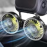 LOMUG Auto Ventilator für Rücksitz, KFZ Kühlventilator 3-Gang Mini-Lüfter, 12V Doppelkopf Autolüfter Kühlung, 360° Drehbarer Leistungsstarker Leise Lüfter USB Ventilator für Auto/SUV/RV/Zuhause/Büro