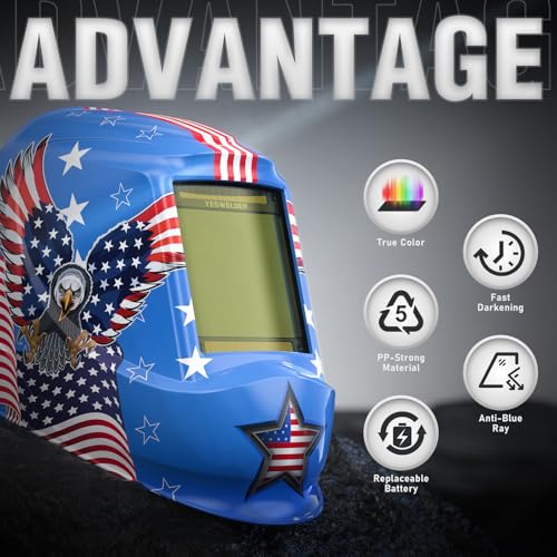 Image of YESWELDER Large View Auto Darkening Welding Helmet, Blue Light Blocking, 1 /1 /1 /1 True Color Solar Powered Welder Hood Mask with 4 Arc Sensors, Wide Shade 3 /5-9 /9-13 for TIG MIG ARC CUT and GRIND