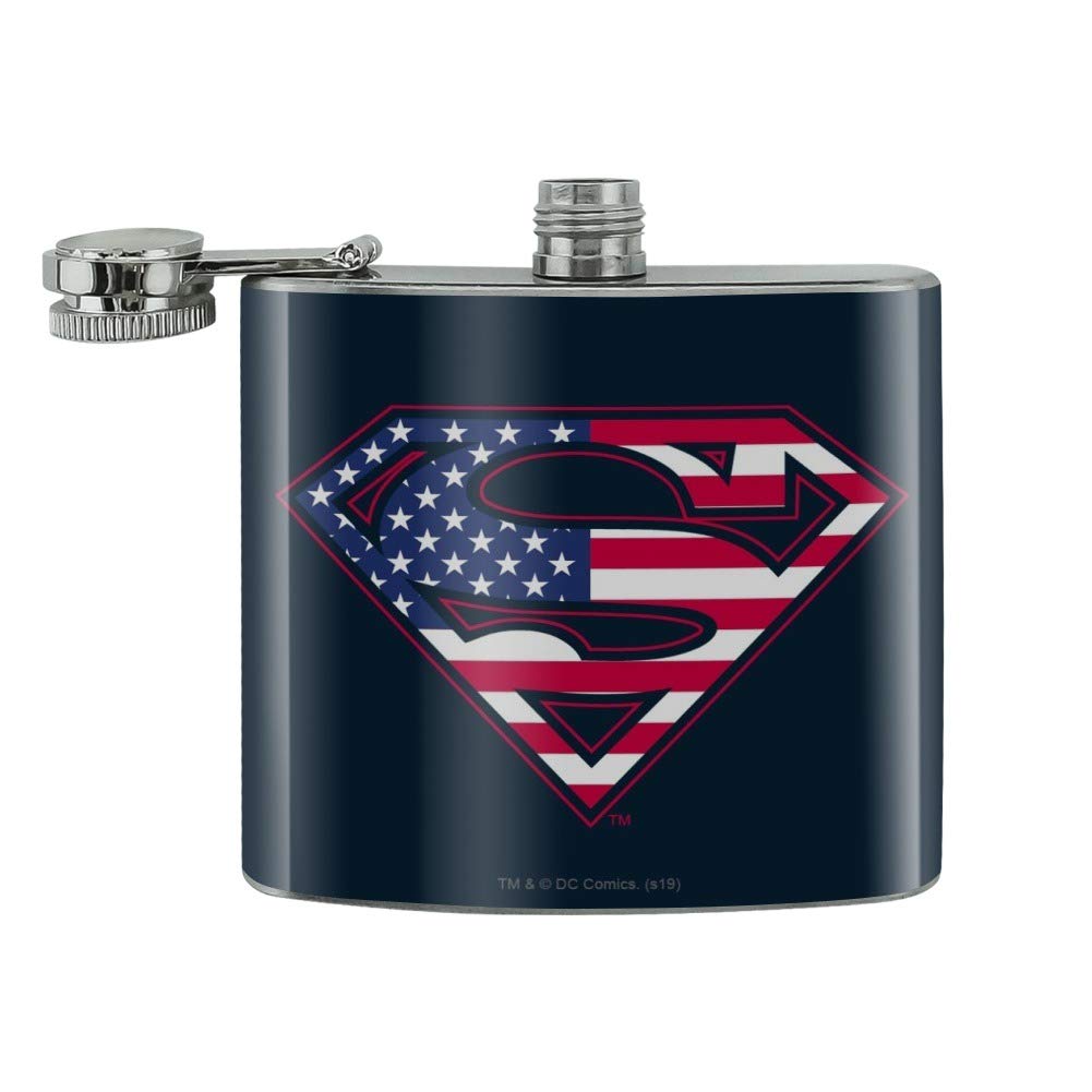 Superman USA American Flag Shield Logo Stainless Steel 5oz Hip Drink Kidney Flask