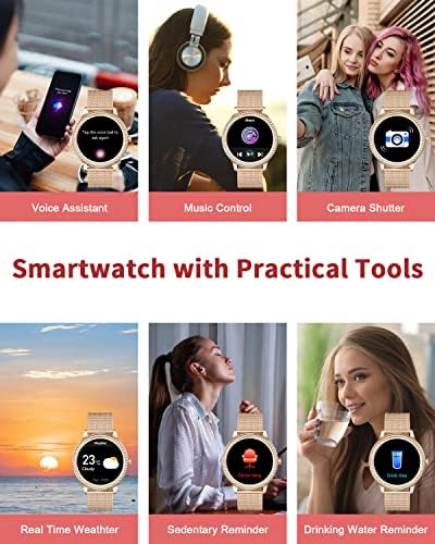 LIGE Women Smart Watch,Bluetooth Voice Calls Health Tracking with Blood Pressure Monitor,IP67 Waterproof Fitness Watch with Pedometer Calorie Female Smartwatch for Android iOS Phones,Gold