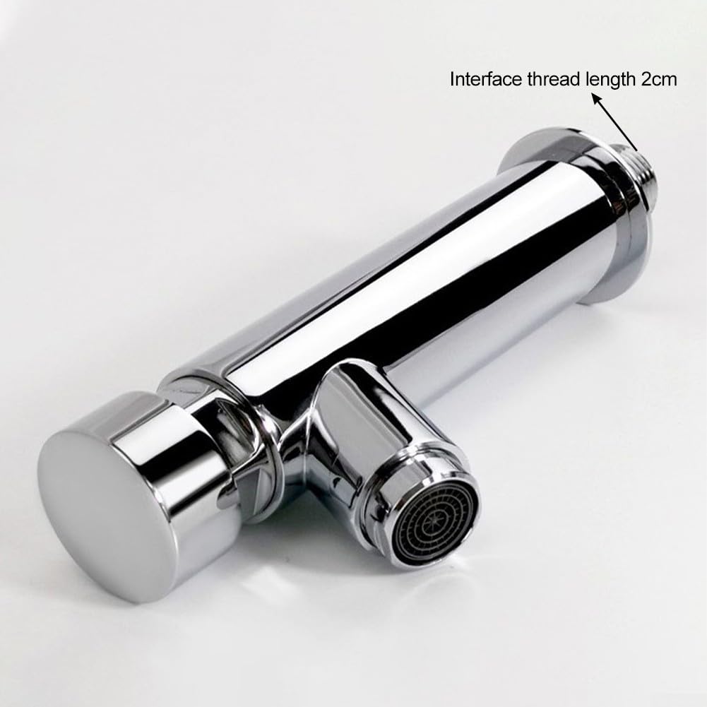 Grifo Moderno de Pared con Temporizador, Totalmente de Cobre, con pulsador para Agua fría, Mezclador de Lavabo con Cierre automático, Apagado automático en 4-8 Segundos (2 cm).