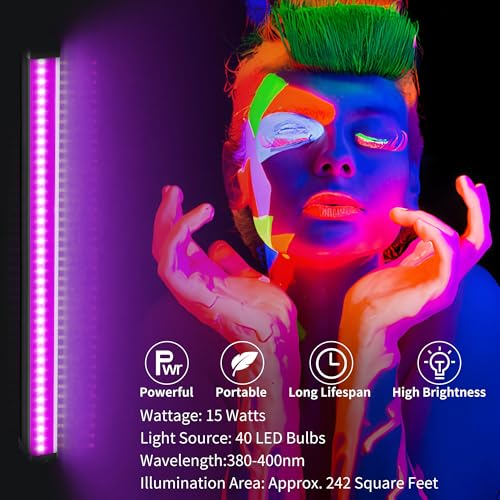 Image of YQNLIFA Black Light Bar, 15W 1FT Magnetic LED Black Lights with 5FT Cord, Portable Blacklights for Glow Party, Fluorescent Poster, Body Paint, Halloween Decorations, Room, Stage Lighting, 2 Pack